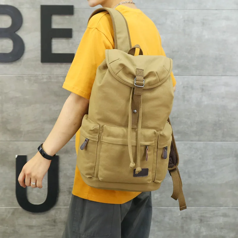 

Retro Men's Trendy Canvas Bag, High School Student Backpack, Large Capacity Outdoor Leisure Travel Bag