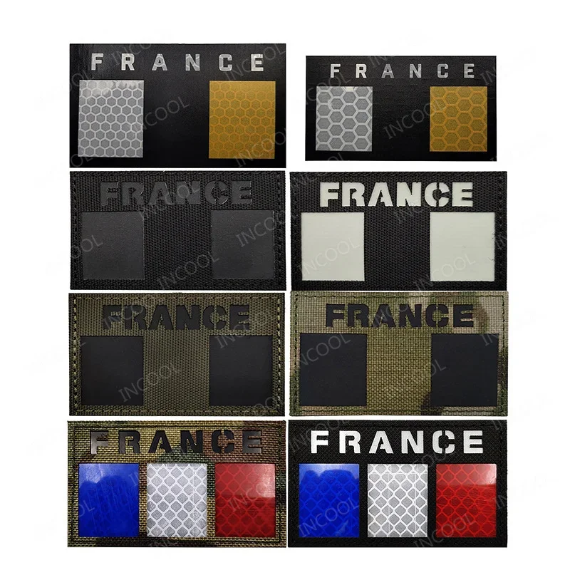 France French IR Infrared Reflective Flag Patch Embroidery FRA Appliqued PVC Rubber Flags Decorative Stickers For Clothing Cap