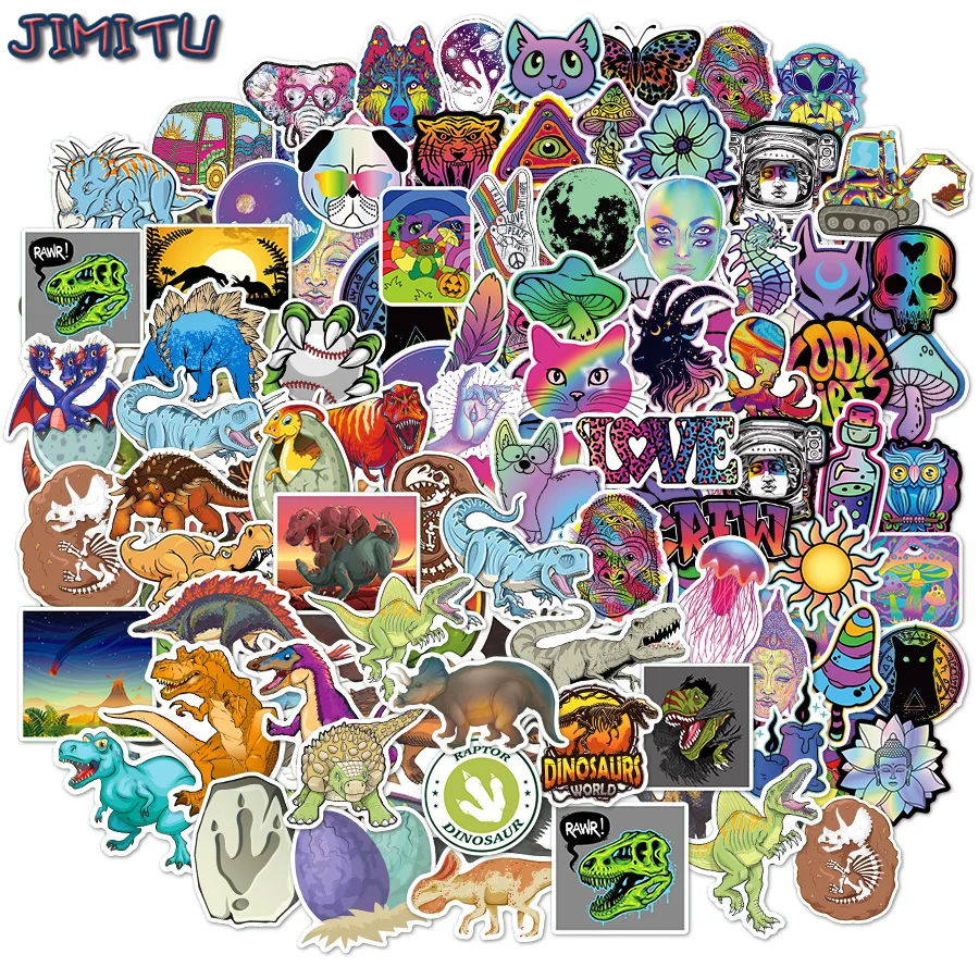 110 Psychedelic Stickers Dinosaur Stickers Laptop DIY Helmet Bicycle Children's Gift Stickers Decoration