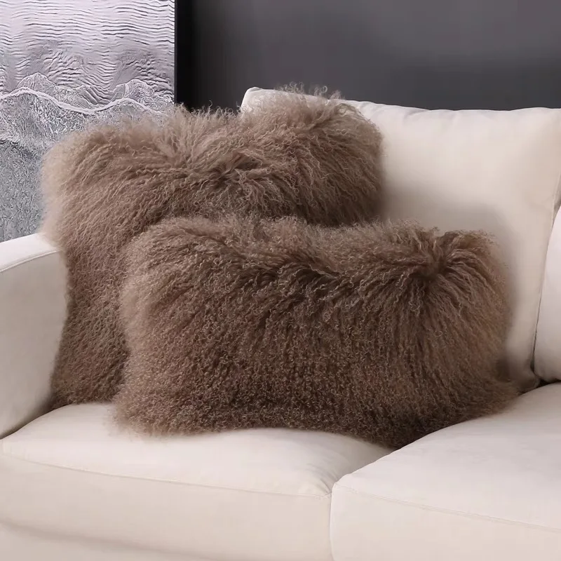 Free Shipping CX-D-04 Sofa Fur Pillow Cover Home Decoration Mongolian Lamb Fur Cushion