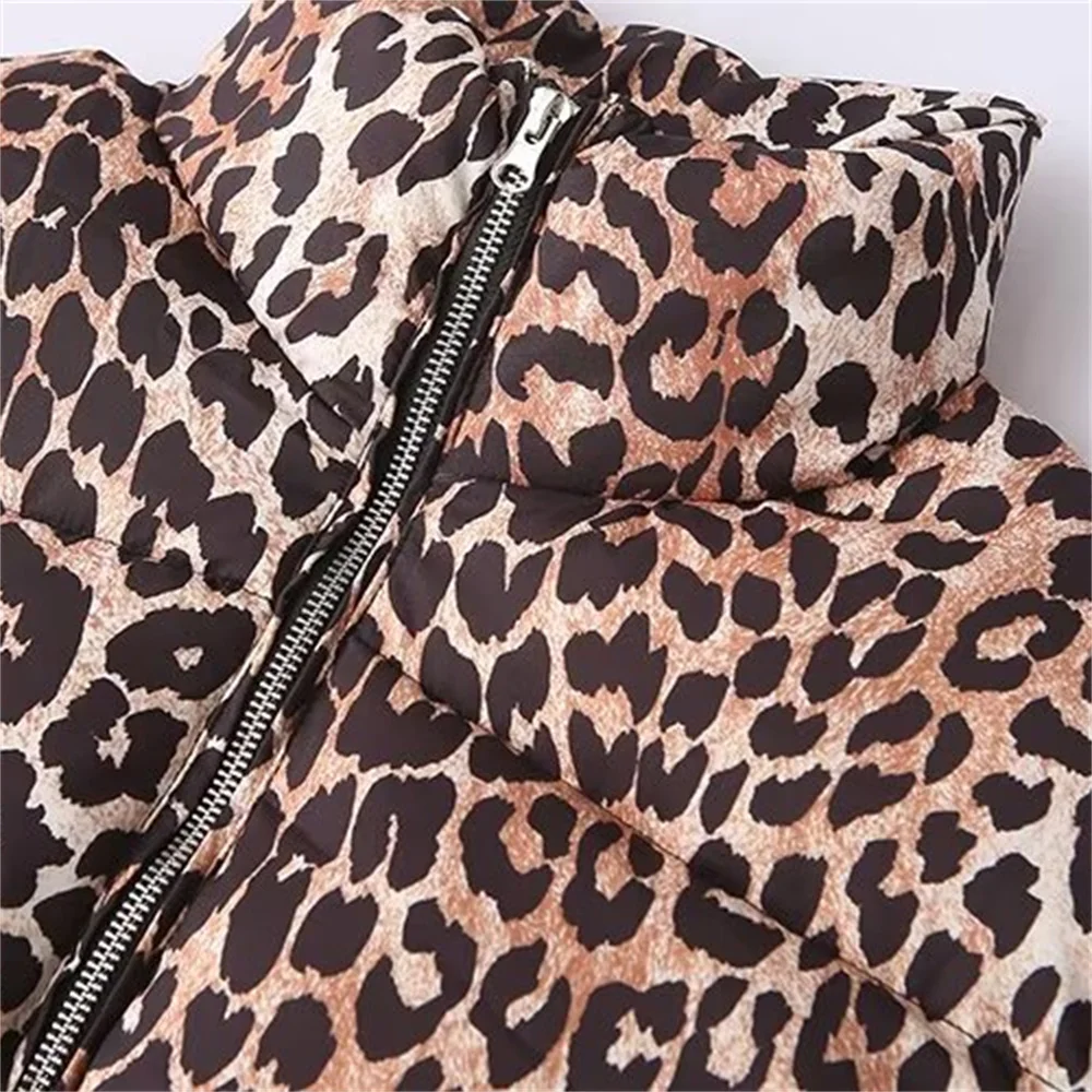 PB&ZA 2024 Early Autumn New Women\'s Fashion Versatile Stand Collar Long Sleeve Zipper Leopard Print Jacket