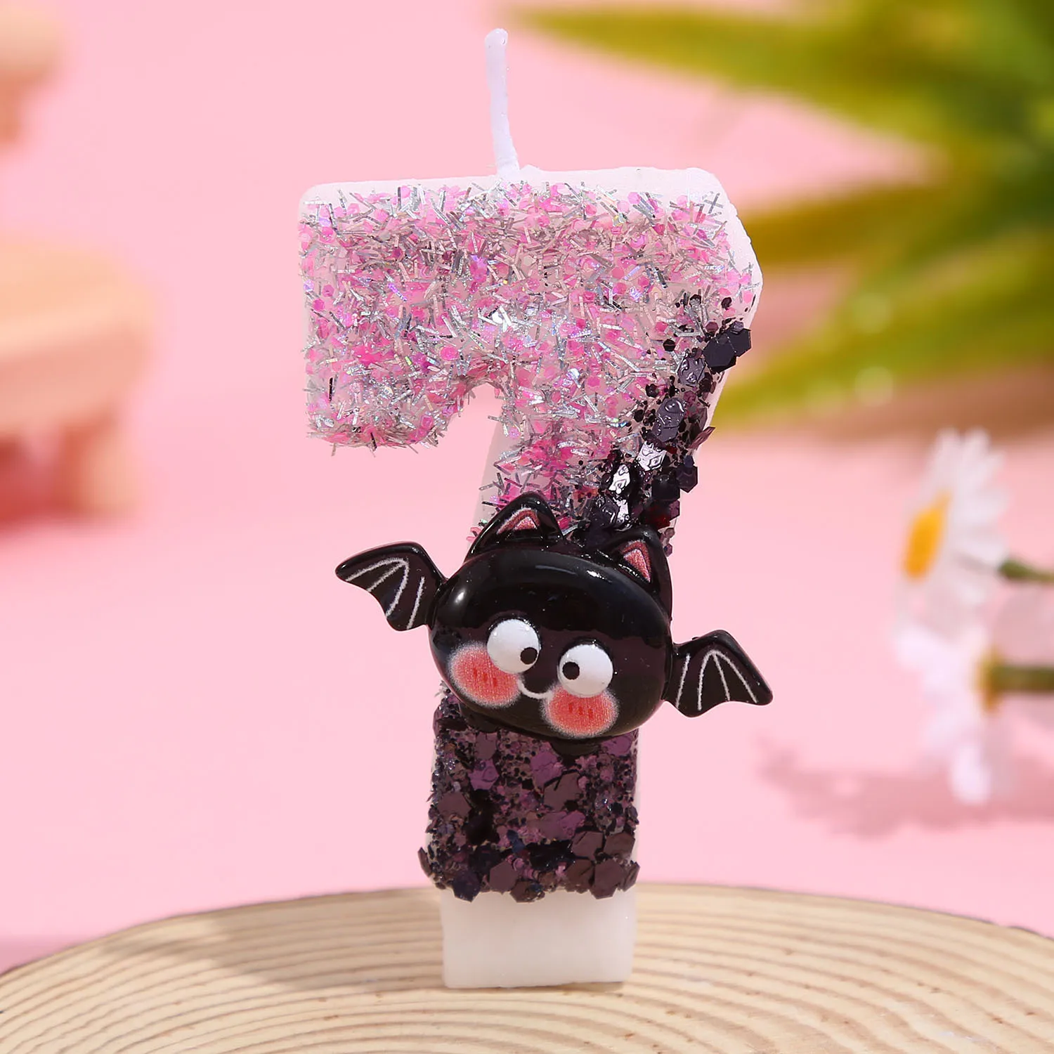 Colorful sequined birthday candles, cartoon devil vampire digital candles 0-9. Festive party decoration. Dessert cake plugin