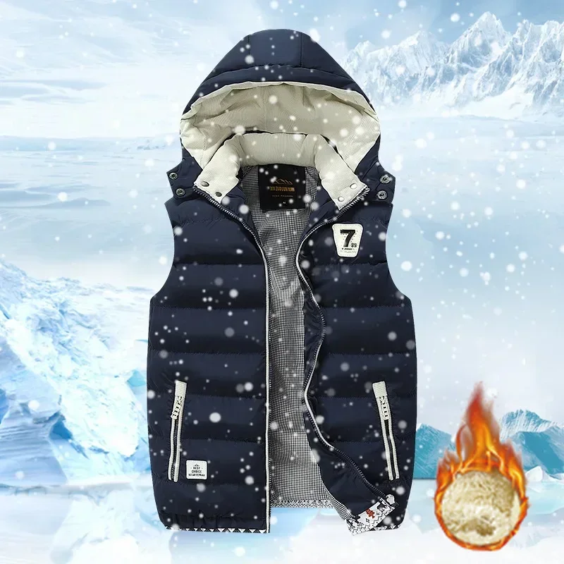 

5XL мужские зимние жилеты шапка съемный пуховый жилет повседневный жилет куртки без рукавов мужской жилет с капюшоном верхняя одежда теплые пальто ветрозащитный