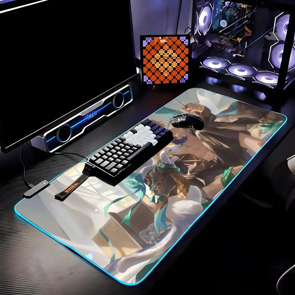 

Game Honkai Star Rail Aventurine Mouse Pad RGB HD Mousepad Pad Rug Desk Mat Computer Gaming PC Accessories Rubber Keyboard LED