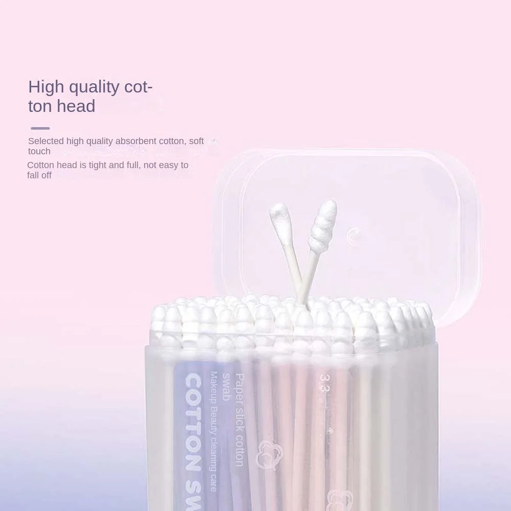 100Pcs/set Nose Lipstik Ear Cleaning Care Cotton Swabs Ear Cleaner Spoon Eyelash Glue Removing Makeup Cotton Stick Makeup Tool