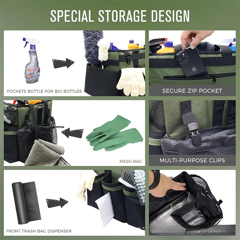 Kit de limpieza portátil de gran capacidad, organizador multibolsillo para el hogar y el coche, bolsa de mano resistente al agua para herramientas de limpieza