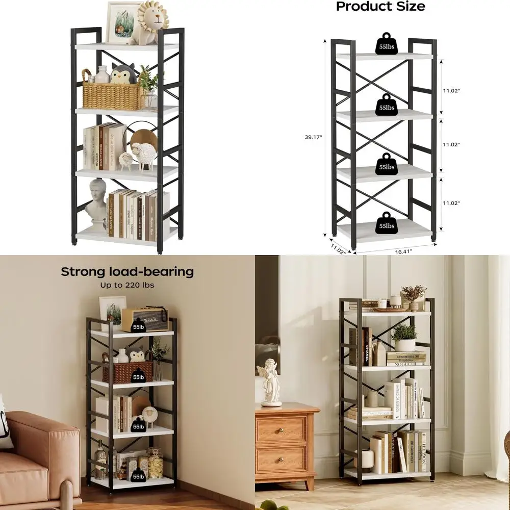 

4-Tier White Metal Bookcase for CDs, Movies, Books - Living Room, Kid's Room Storage and Organization