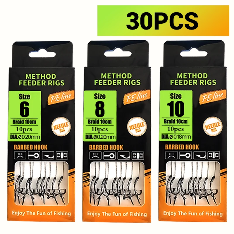 منصات صيد سمك الشبوط مربوطة مسبقًا، طريقة التغذية وحفارات الشعر مع خط مضفر وخطافات شائكة (مقاس 6,8,10,12)، لسمك الشبوط والكروشيان Ca #6