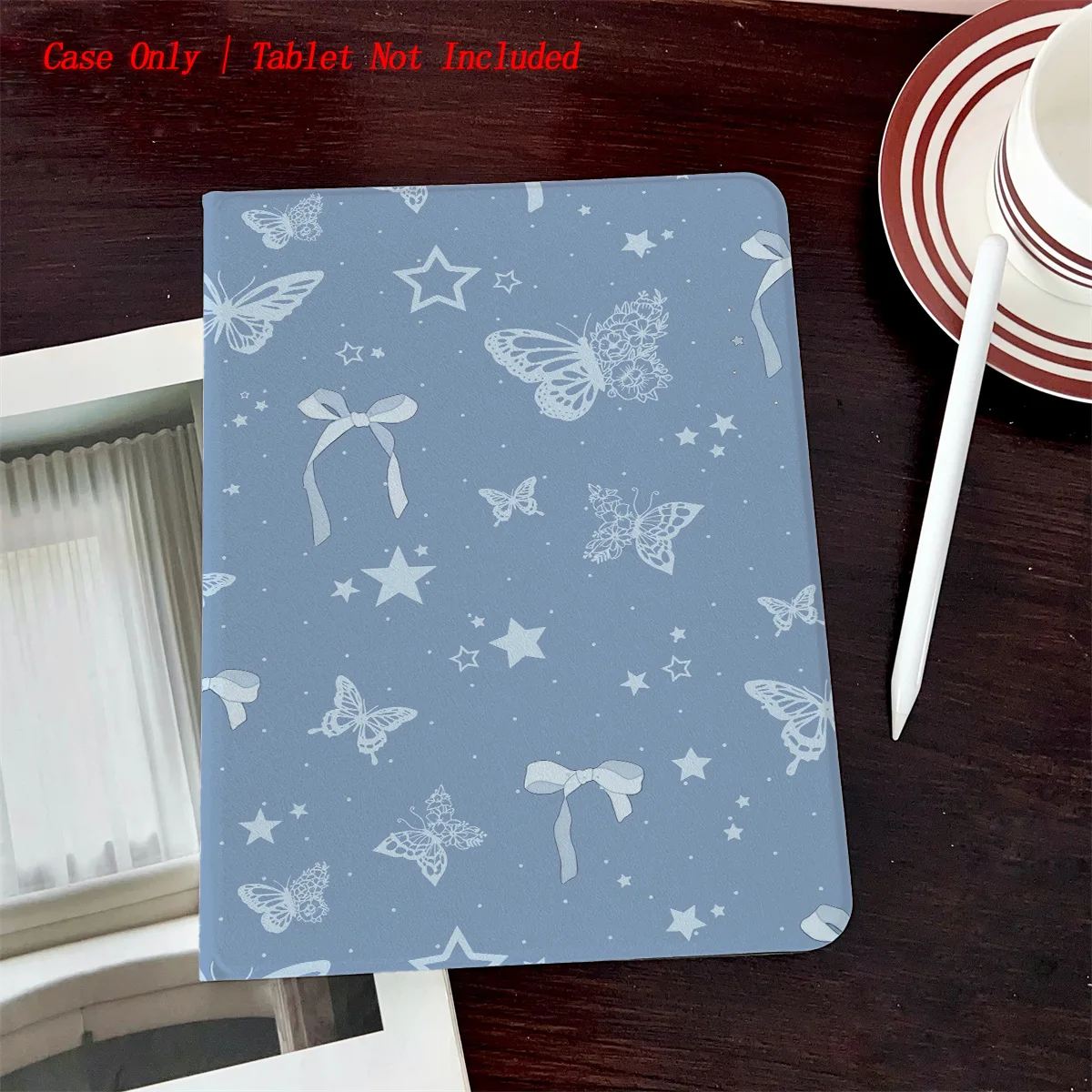 

Blue Bow Printed iPad Case - Book Style with Pen Slot, Auto Sleep/Wake, Simple Fresh Design
