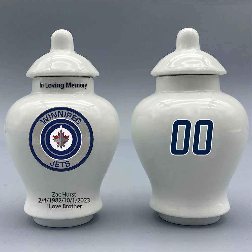 

Mini Urn for Winnipeg Jets-Hockey Urn.Please send me the customization information- name/date and number on the urn