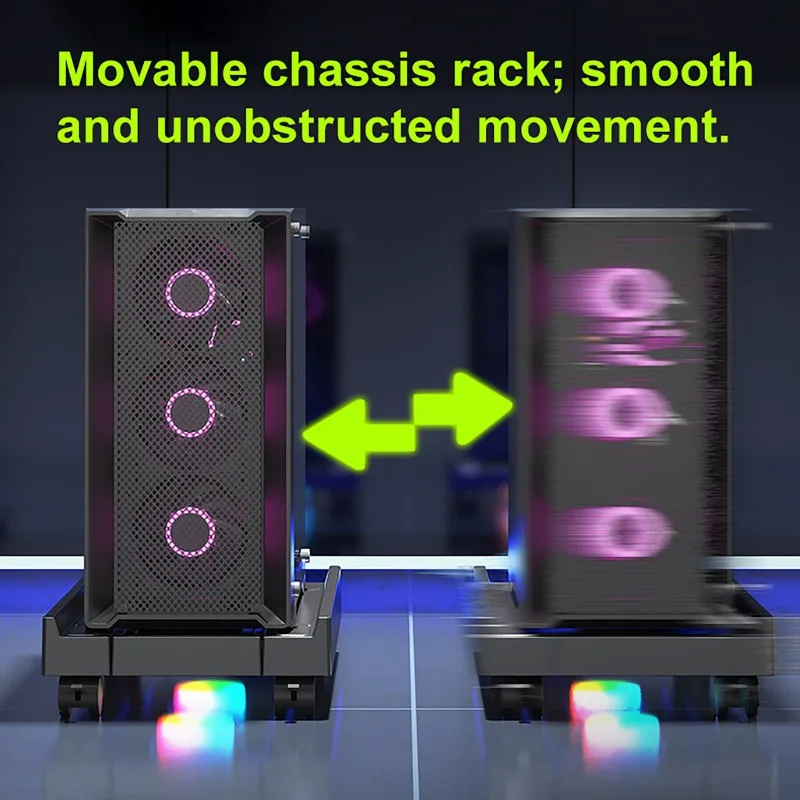 Mobile PC Tower Stand Adjustable Computer CPU Holder with Fan Office PC Heightened Cooling Shelf Telescopic Desktop Stand