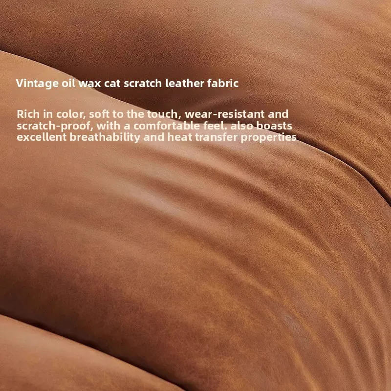 Super deep sitting width straight row oil wax cat scratching skin caramel color cloud removable backrest sofa