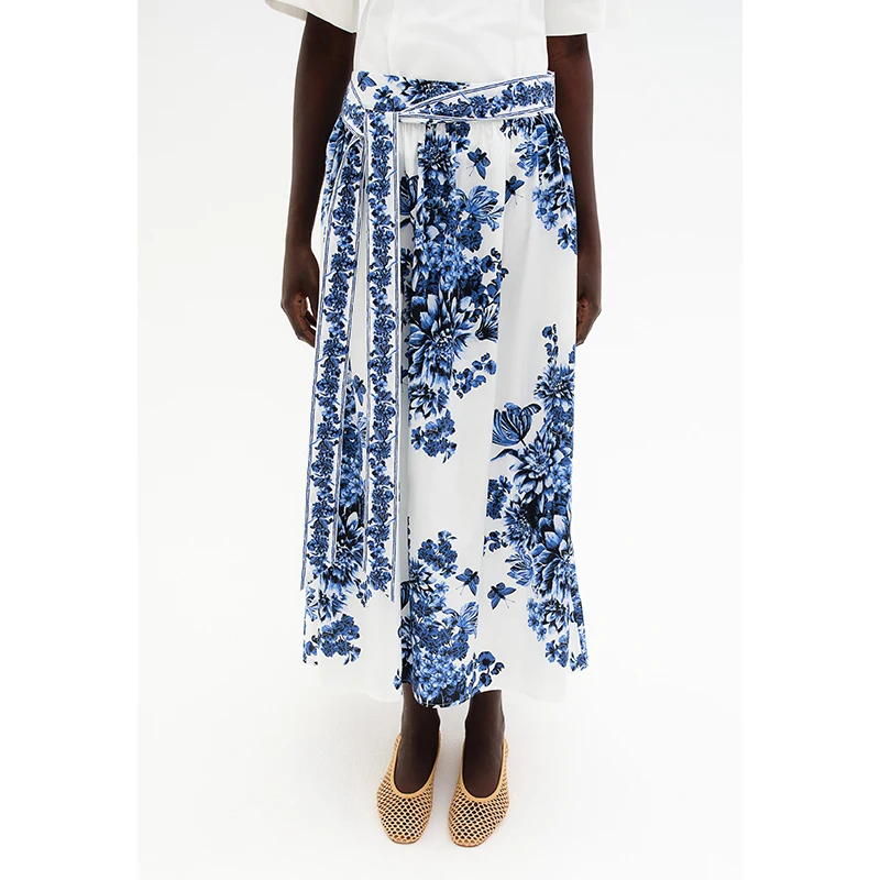 

New Summer Women's Midi Skirt with Belt Design in Gauze Loose Fit A-Line Sle Office Commute Polyester Fiber 00%