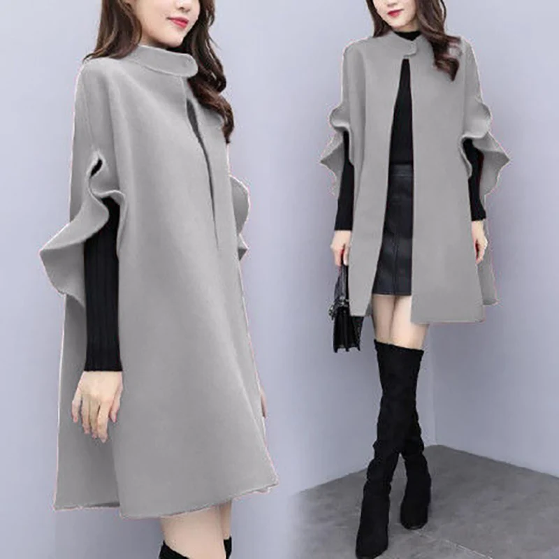 Fashion Solid Color Loose Butterfly Sleeve Ponchos Women\'s Clothing 2023 Winter New Oversized Casual Tops Commuter Warm Coats