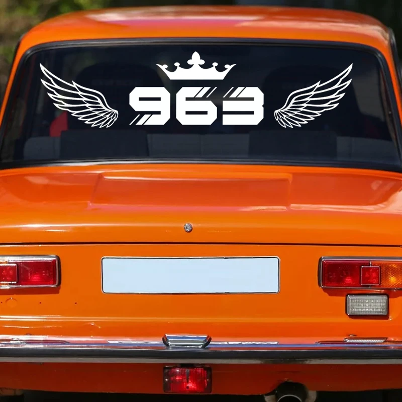Number 963 with Crown and Wings Pattern Car Sticker Vinyl Decal for Rear Windshield, Car Door and Home Wall Decoration