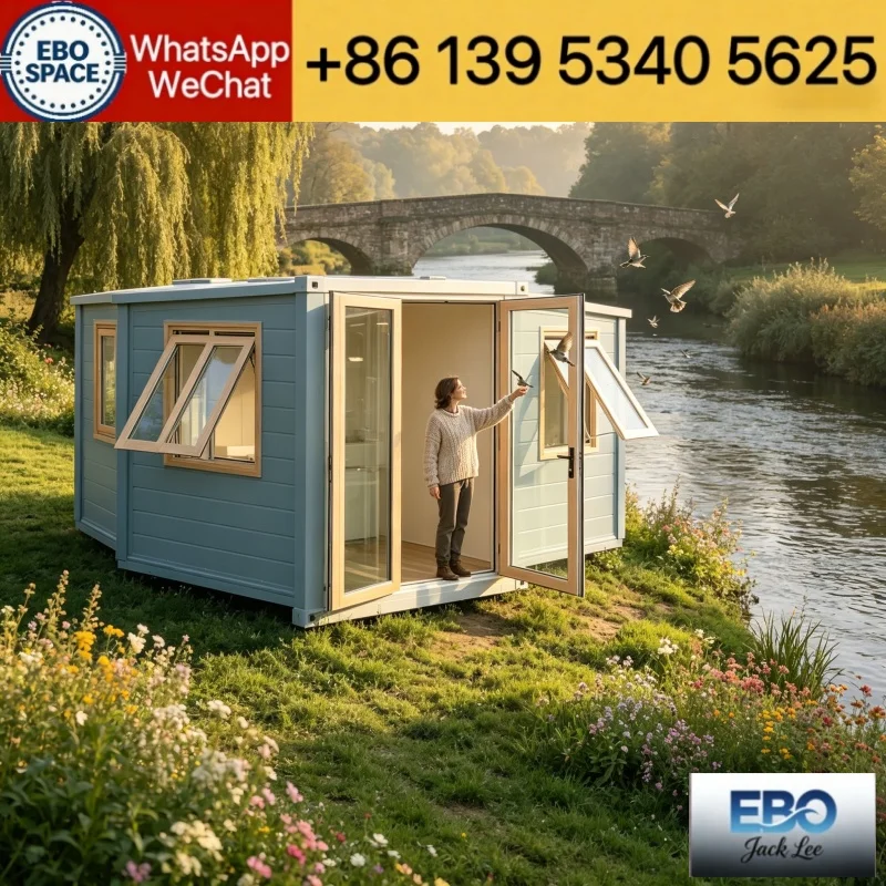 Expandable Portable Prefab Container Tiny House Pre-wired Electricity Built-in Kitchen For Temporary Housing