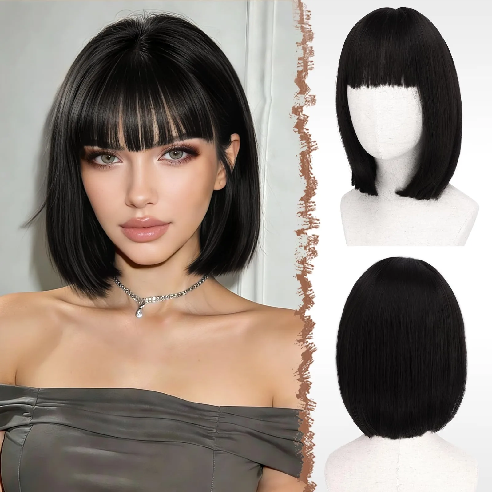 Short bob synthetic wig for Halloween cosplay wig for role-playing, casual party, high-temperature hair accessory set