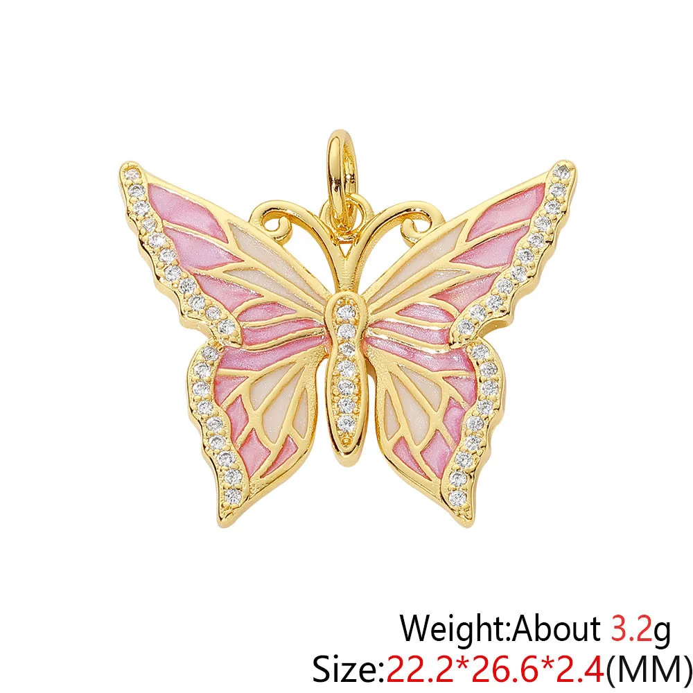 18K Real Gold No-fading Colorful Butterfly Enamel Pendant for Women Charm Luxury Handwork Supplies Zircon Handicraft Making 2023