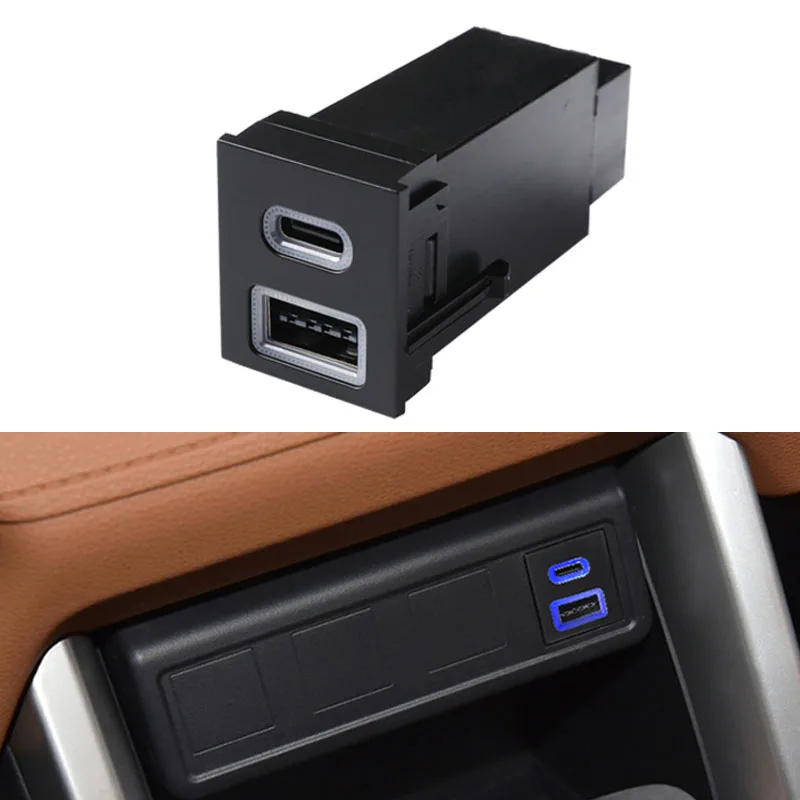 Car Dual USB C PD Ports QC3.0 Right Hole Position 12V Cigarette Lighter Socket Quick Charger Use For TOYOTA RAV4 Wildlander