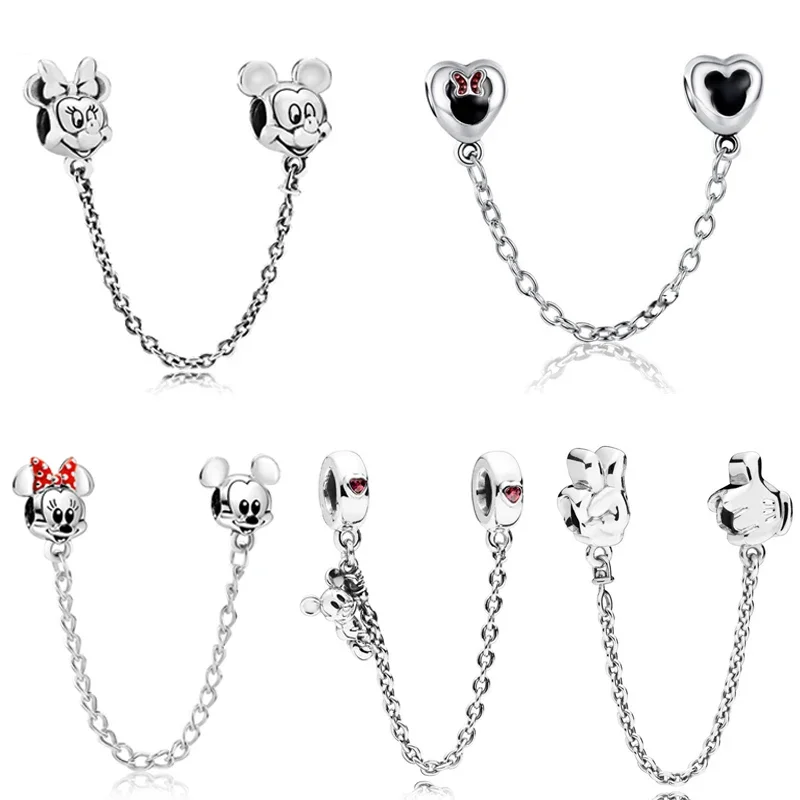 Fit Original Pandora Disney Minnie Charms Bracelet Women Anime Mickey Mouse Safety Chain Beads for Bijoux Making DIY Accessories