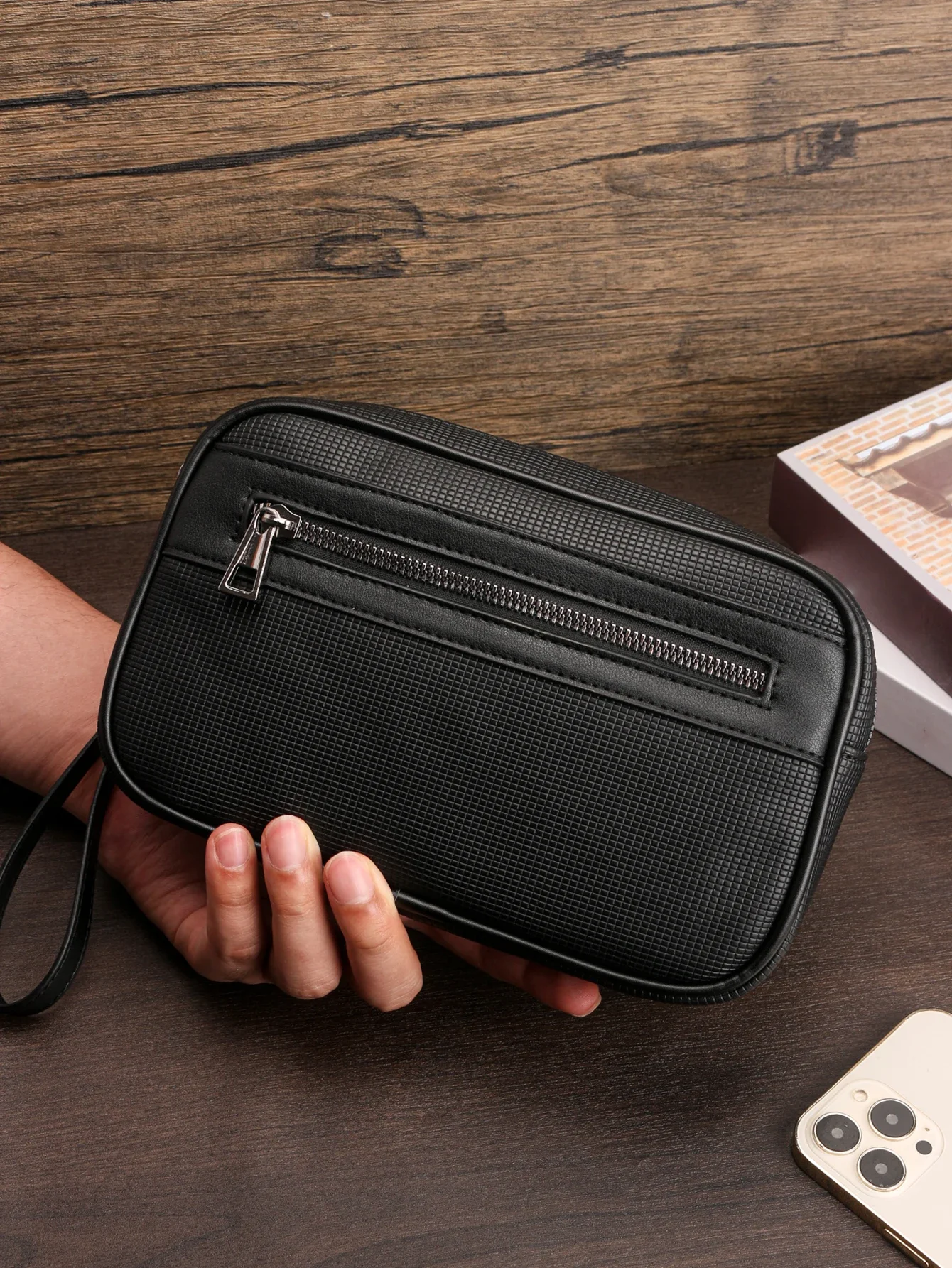 

Casual Retro Commuter Clutch Bag Fashion Business Portable Large Capacity Multifunctional Travel Tote Handbag Cell Phone Bag