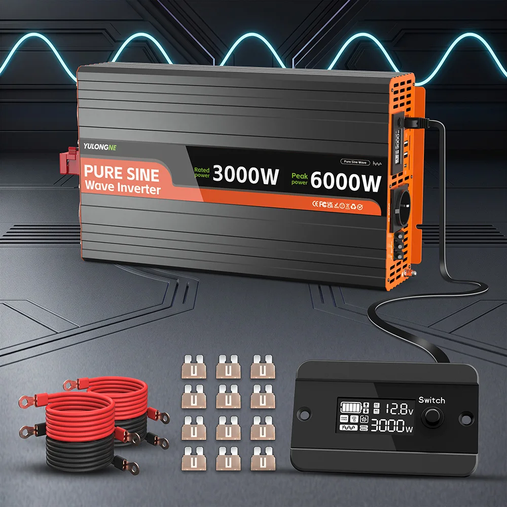 Image of YULONGNE 1000W 1500W 2000W 2500W 3000W DC12V-AC230V Reiner Sinus-Wechselrichter 2000W 3000W 4000W 5000W 6000W Spitzenspannungskonverter EU-Steckdose Fernbedienung für Zuhause, Wohnmobil, Camping,