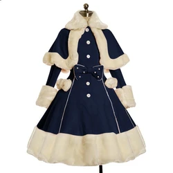 Donne Lolita autunno cappotto caldo collo di pelliccia Bowknot vestito giacca moda dolce principessa petto soprabito Costume di Halloween