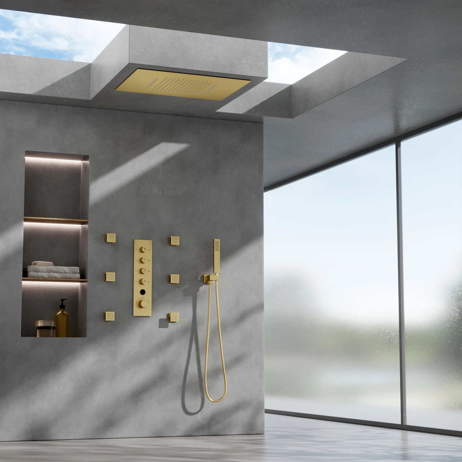 

Shower System With Ceiling Design Hidden Digital Display Dual Control Of Hot & Cold Bathroom Faucet
