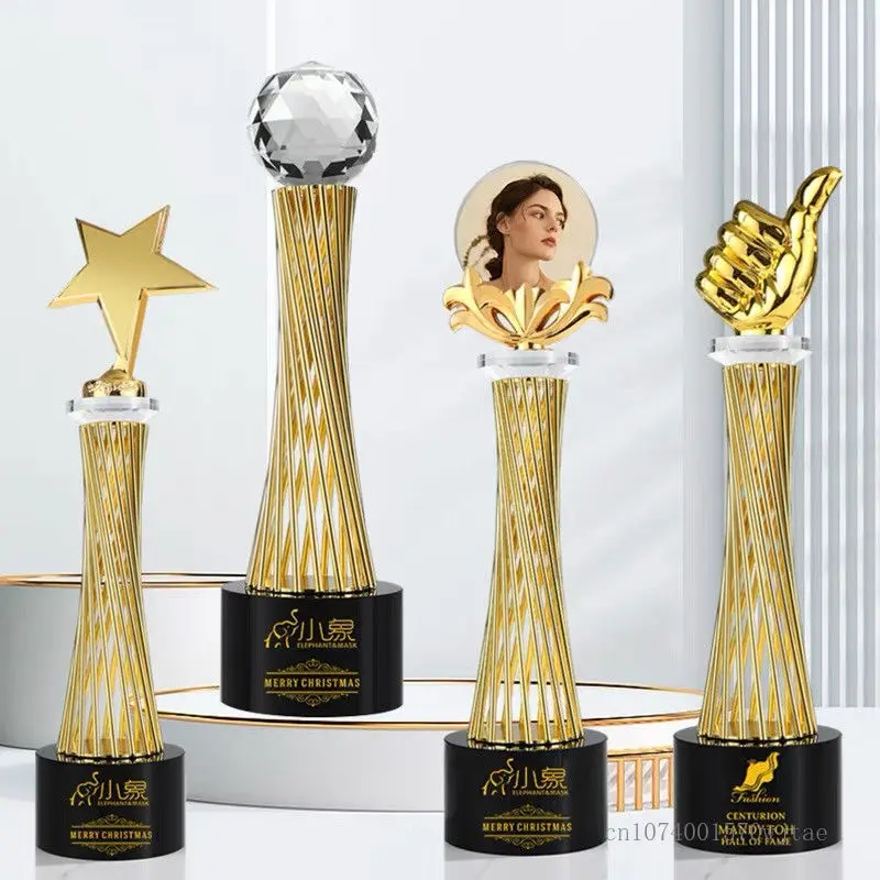 Customized Five-Pointed Star Metal Trophy, Crystal Celebration Award, Excellent Company Award, Employee, Annual Meeting, 1Pc