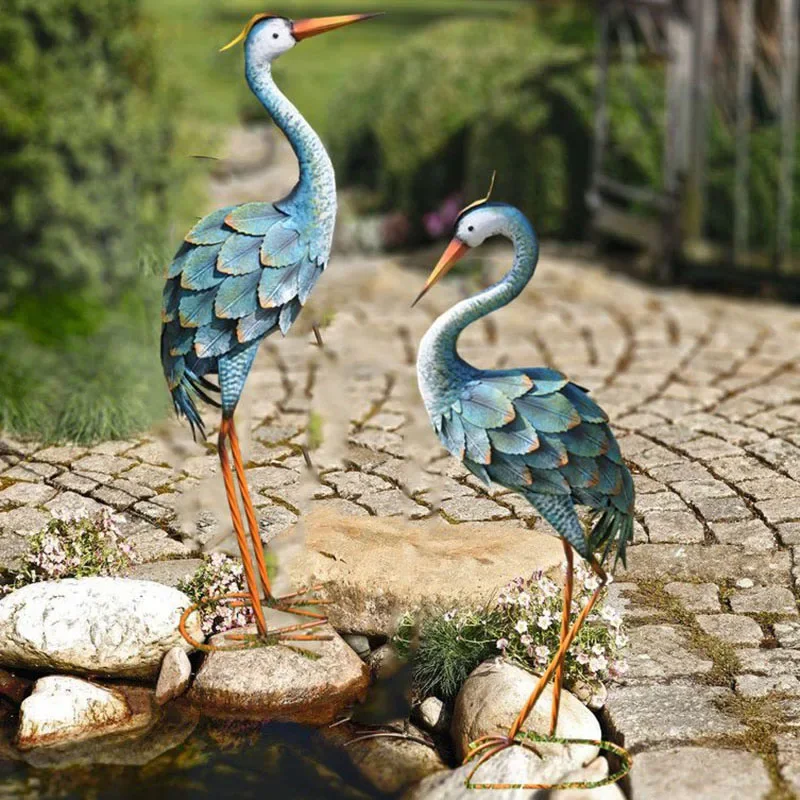 Outdoor Courtyard Ironwork Red-crowned Crane Floor Mounted Garden Ornaments Accessories Simulated Handicraft Decoration