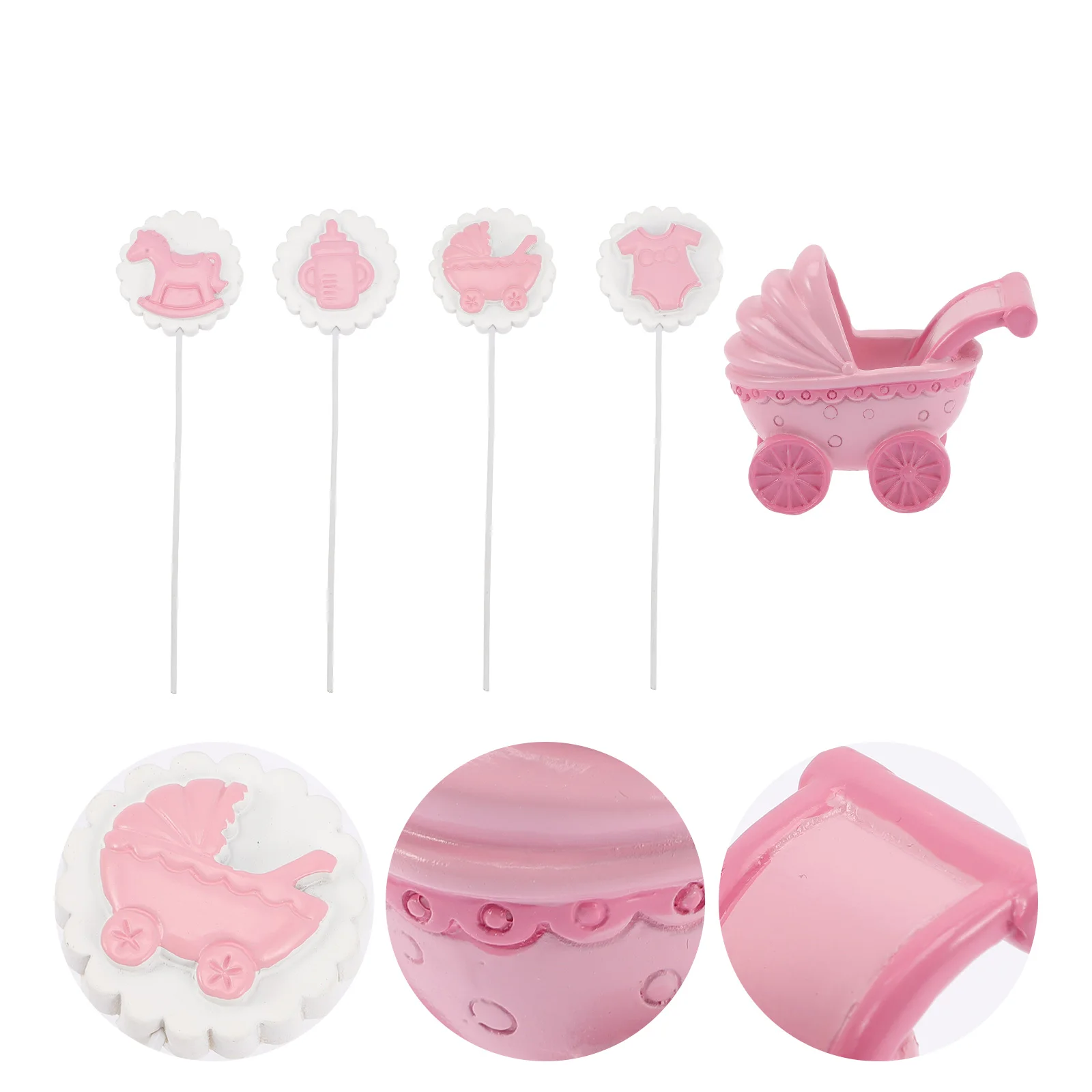 

5pcs Stroller Cake Decoration Resin Toppers for Baby Shower Party Supplies Celebrations Great Photo Props Cake Decor