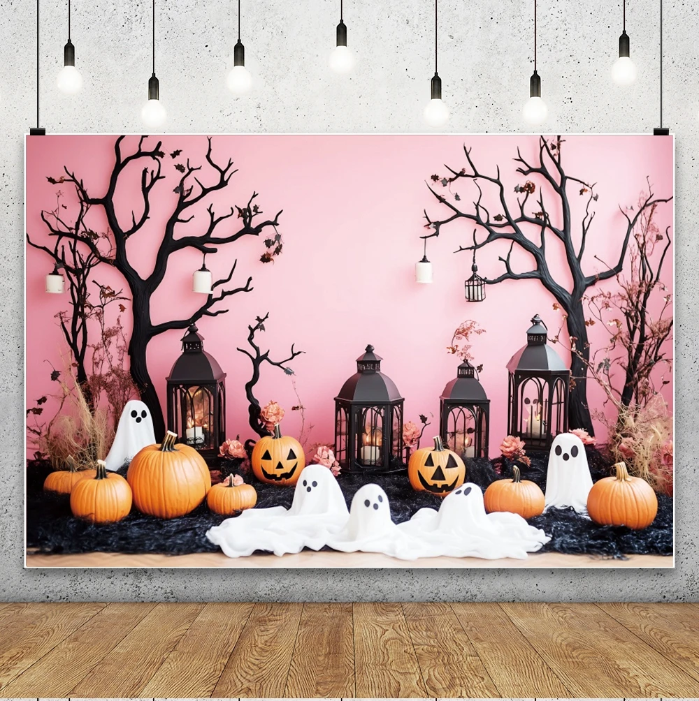 خلفيات زينة الهالوين للصور الوردية اليقطين لطيف شبح الاطفال صورة الأسرة حفلة التصوير الفوتوغرافي لوازم الاستوديو