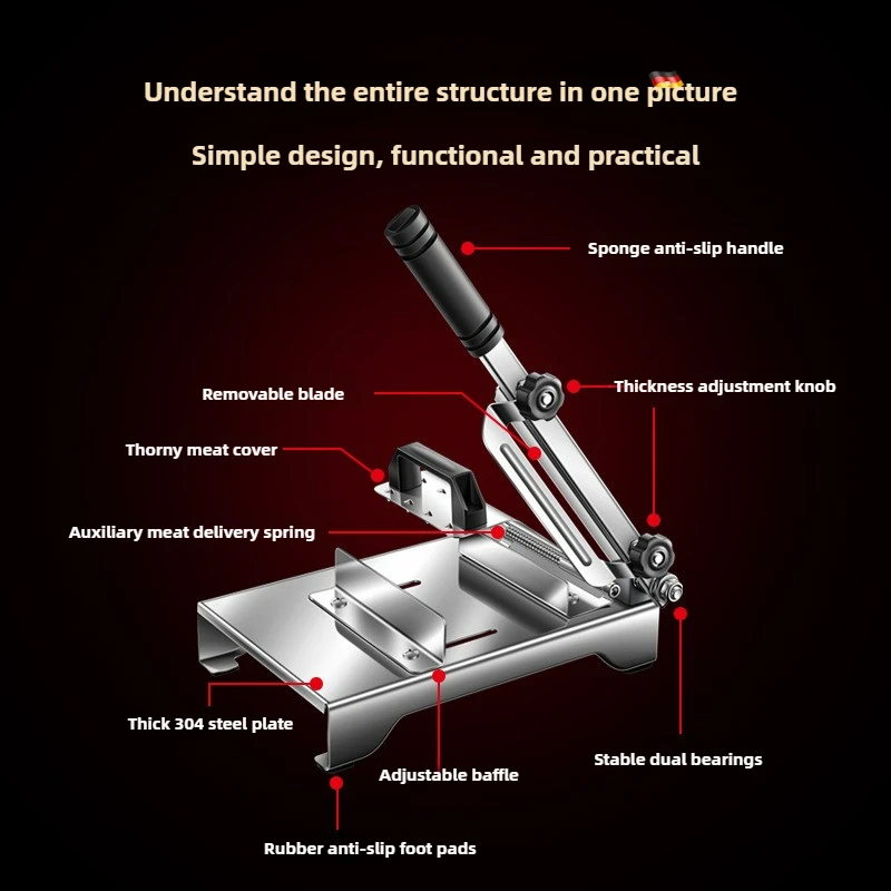 Professional Manual Meat Slicer 304 Steel Blade for Cutting Frozen Beef Lamb Mutton Home Kitchen Commercial Food Prep Tool
