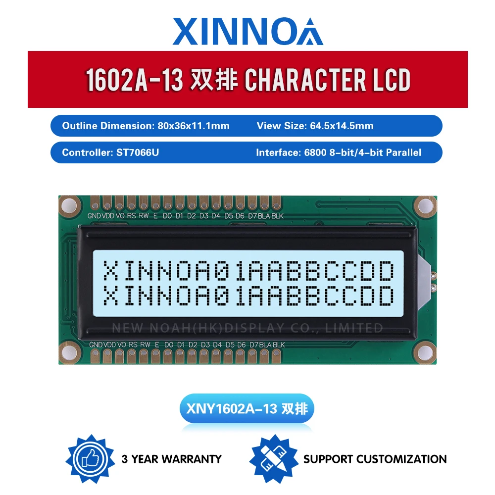 Gray Film Black Letters 1602A-13 Character Display Screen 1602 LCD 16 PIN 5V ST7066U Multi Language Module COB LCD Module