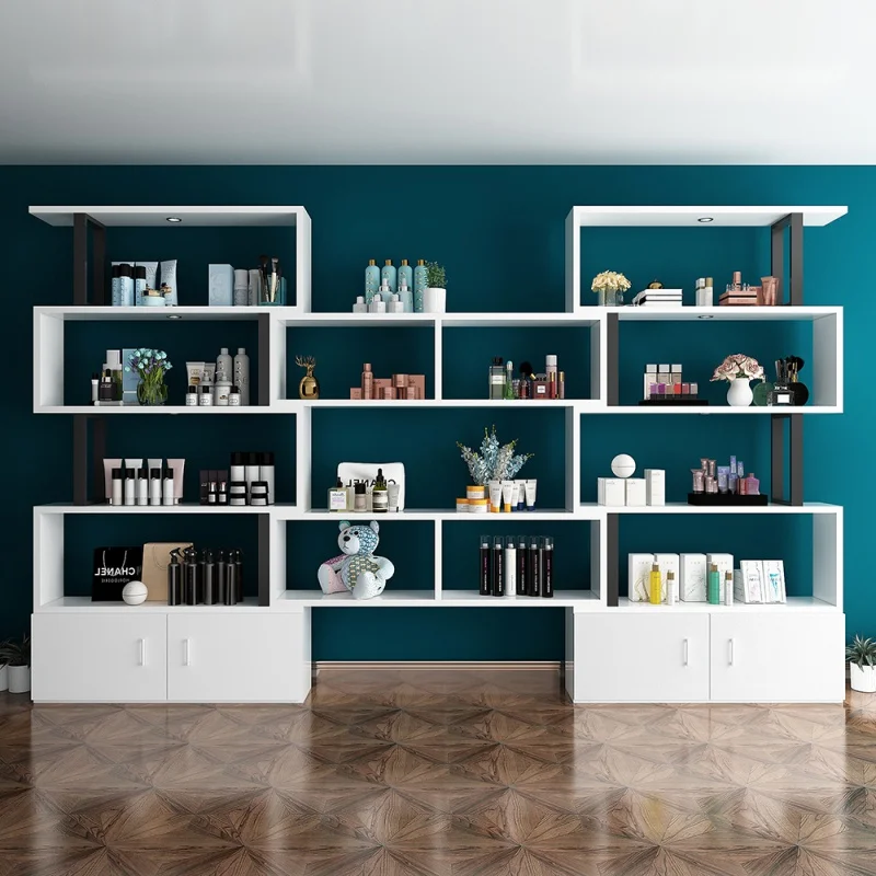 Custom. top makeup beauty showcase shop furniture supply design White cosmetics display shelves cabinet