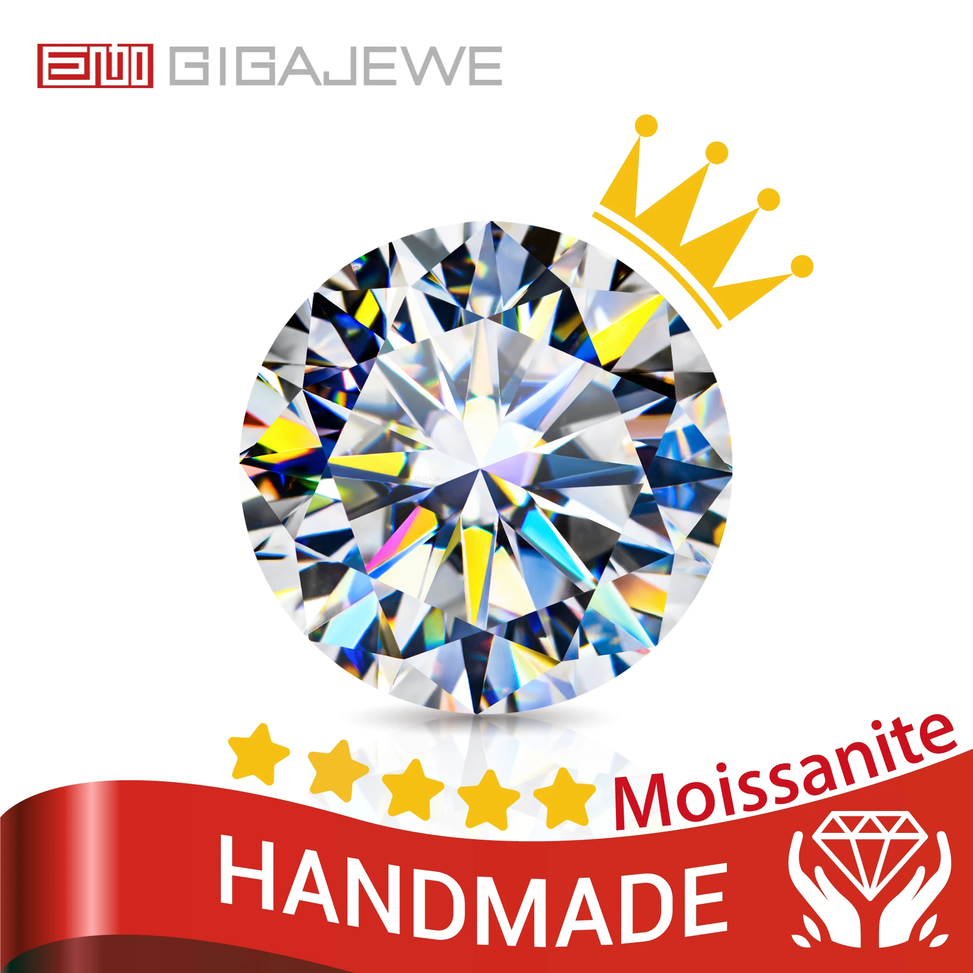 

GIGAJEWE Hand-Cutting Round White TOP D 8 Hearts And 8 Arrows VVS1 Moissanite Premium Gems Loose Diamond Test Passed Gemstone