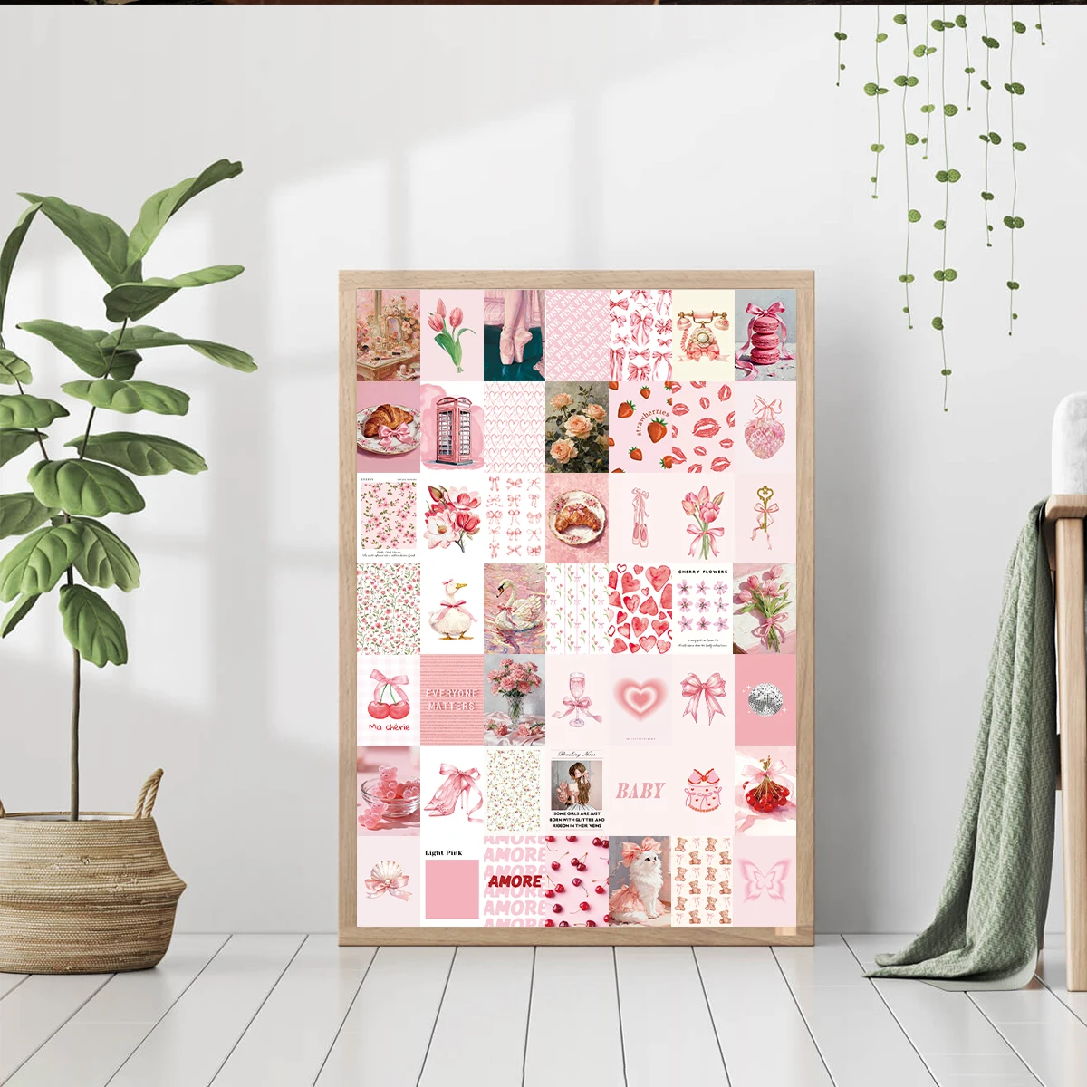 50 Stück rosa Themen-Wandkarten mit Aufklebern, für DIY Home Room Art Decor, Party-Hintergrund, ästhetisches Fotoalbum, Bastelprojekte-Karten – Detail 4