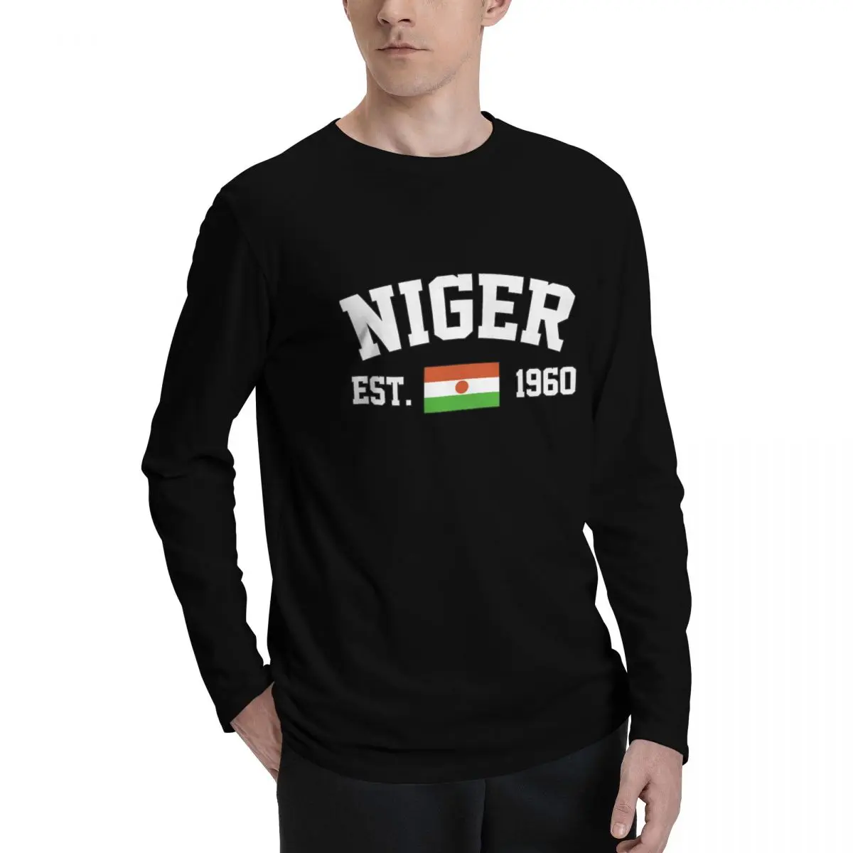 100% Cotton Niger Flag With EST. Year Long Sleeve Autumn T shirts Men Women Unisex Clothing LS T-Shirt Tops Tees