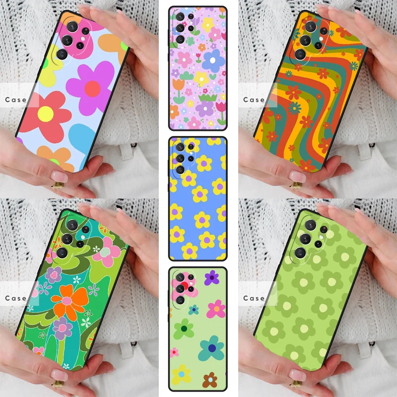 Groovy Flowers Hippie Bohemian Floral Retro Phone Case for Samsung Galaxy S26 S25 S24 S23 S22 S21 S20 Note10 Plus FE Ultra Cover