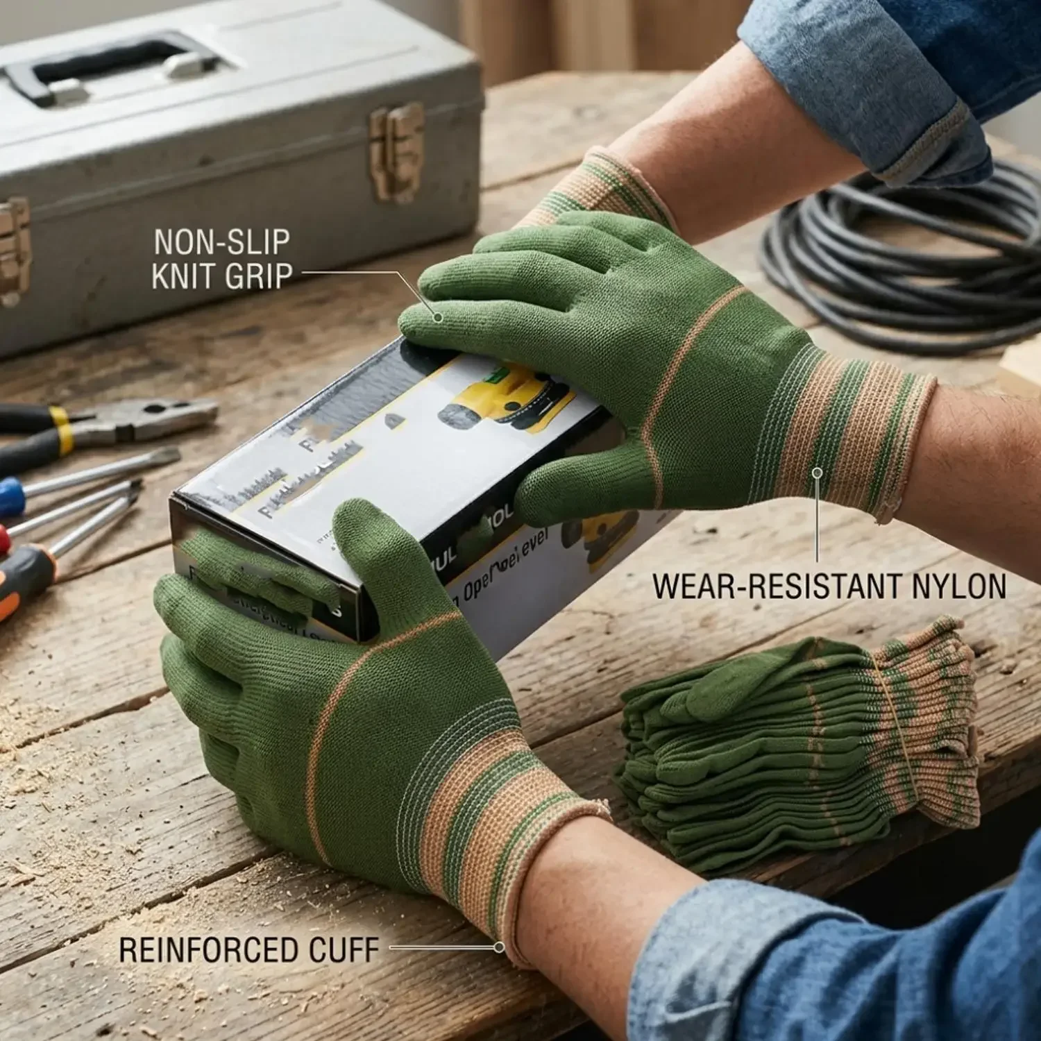 12–48 Paar atmungsaktive, abriebfeste Arbeitshandschuhe, weich, flexibel, langlebig, gestrickt, für Männer und Frauen, für den Einsatz im Haus und im Garten – Detail 4