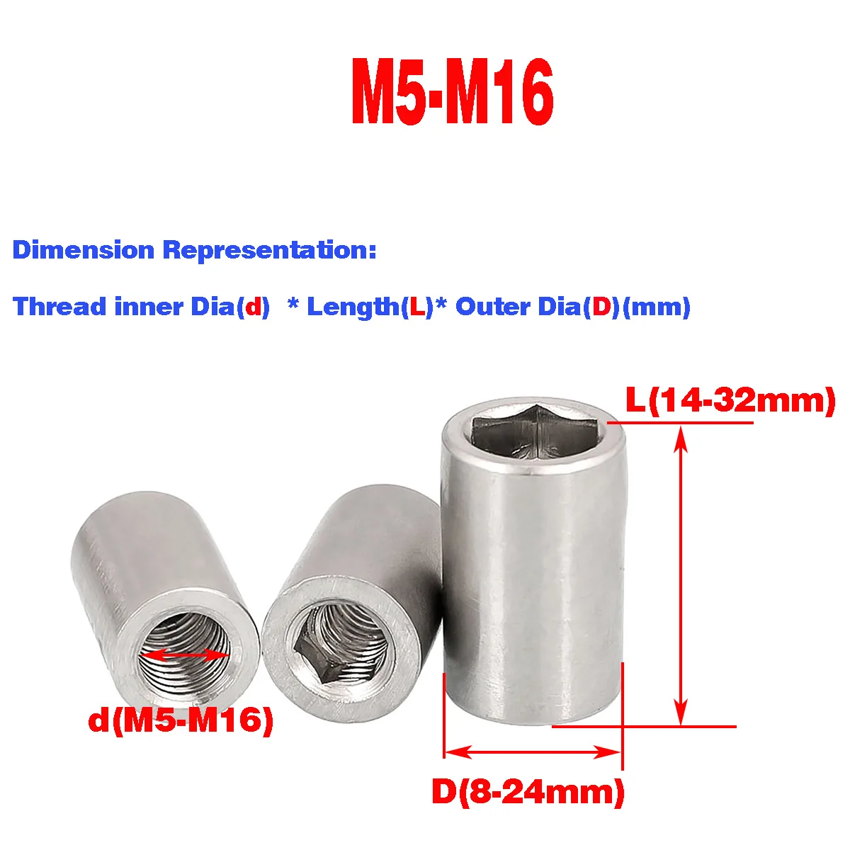 

304 Stainless Steel Cylinder Rod Nut / With Hexagon Socket Cap M5M6M8M10M12M14M16