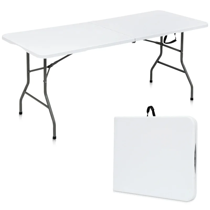 

Folding Utility Table 6ft Fold-in-Half Portable Plastic Picnic Party Dining Camp Table, White