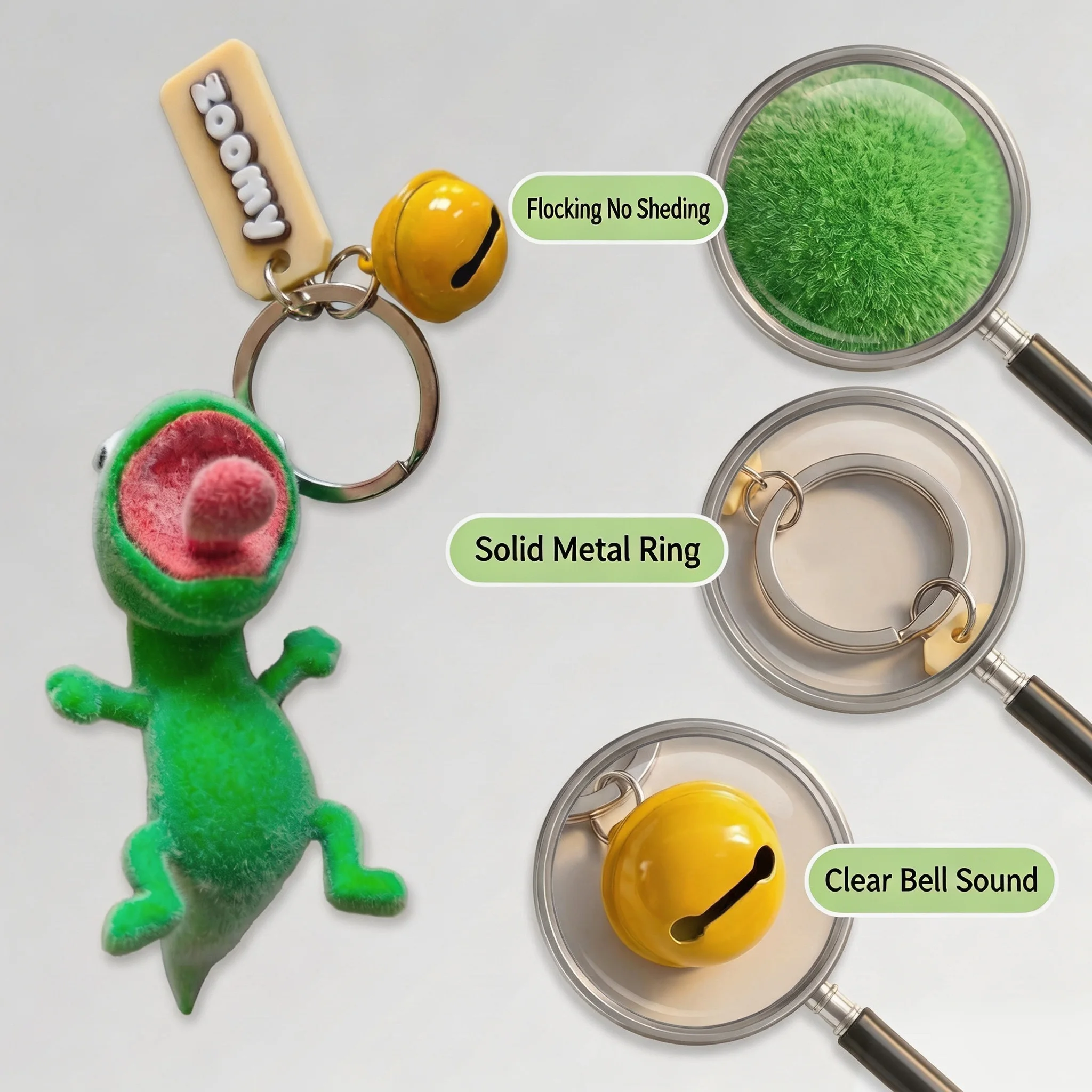 Funny Flocked Frog Keychain, Cute Tongue‑Out Frog Bag Charm with Bell Pendant, Novelty Key Ring for Backpack Keys Gift view 3