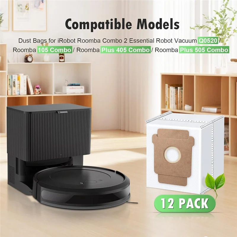 12PCS Dust Bag For Irobot Roomba 2 Essential Robot Q052/105 Combo/ Plus 405/Plus 505 Combo Vacuum Cleaner Parts-T33C