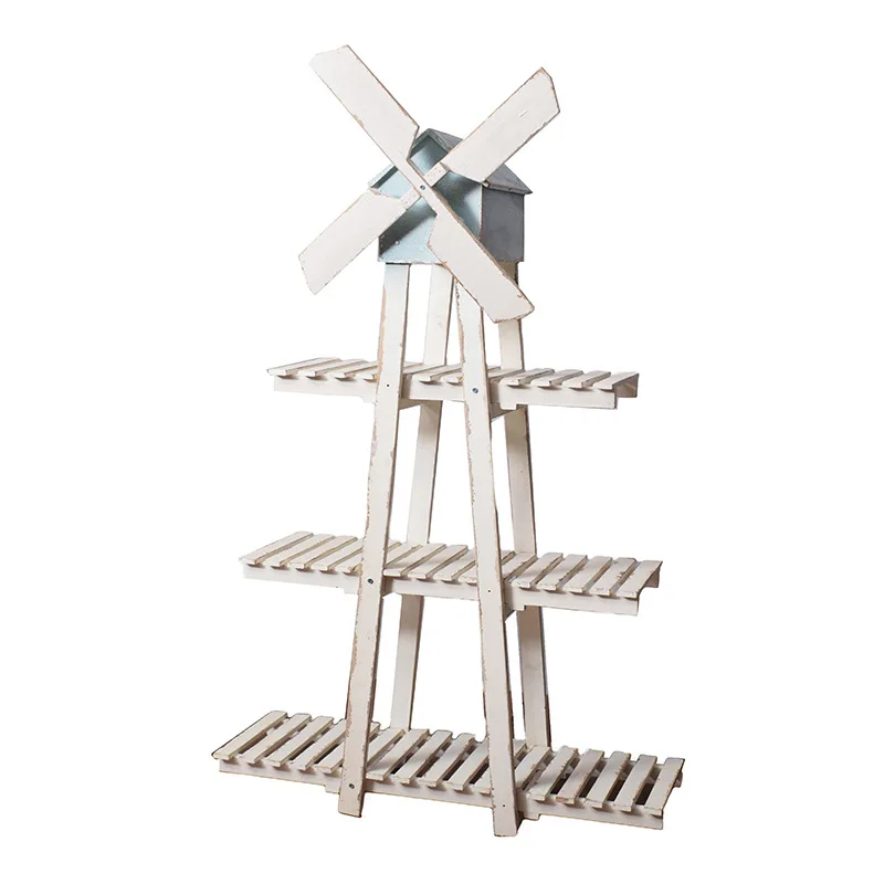 

American retro old pastoral style outdoor floor-to-ceiling windmill flower stand, living room balcony