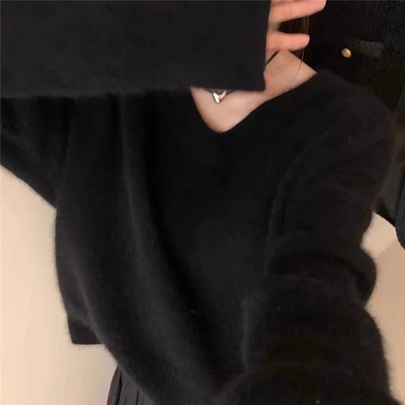 

Синий вязаный свитер с v-образным вырезом, женское свободное пальто Lazy Sle ort, осенне-зимняя верхняя одежда, удобная мягкая голова поверх тела