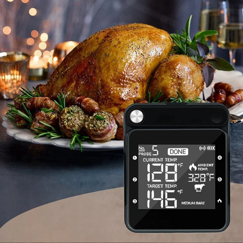 สมาร์ทชาร์จดิจิตอล Wifi ไร้สายระยะไกลเนื้อบาร์บีคิวเครื่องวัดอุณหภูมิบาร์บีคิวสําหรับเตาอบย่างสูบบุหรี่