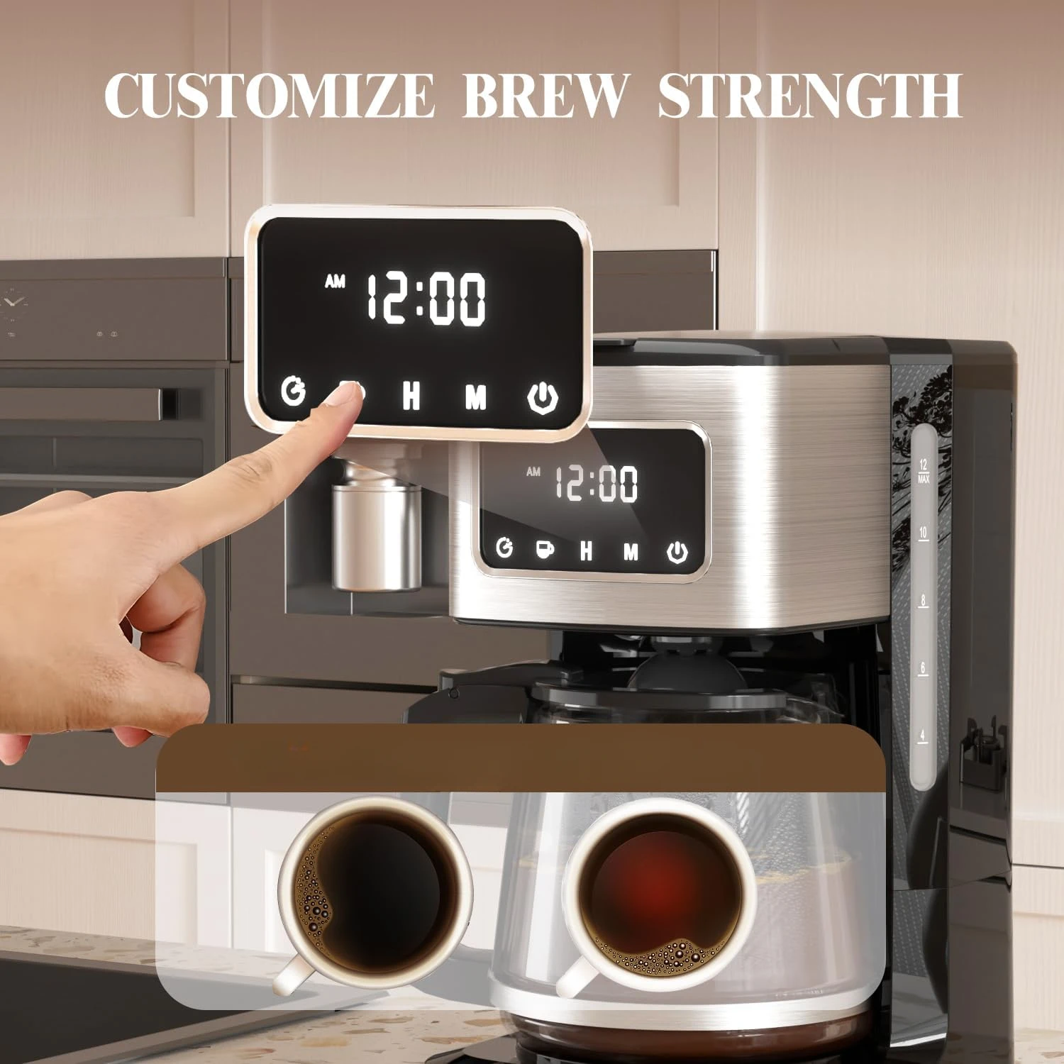 HAOYUNMA programável gotejamento cafeteira, Fast Brew máquina de café, Garrafa de vidro, Desligamento automático, 4-Hour Keep, 1000W, 12 Cup