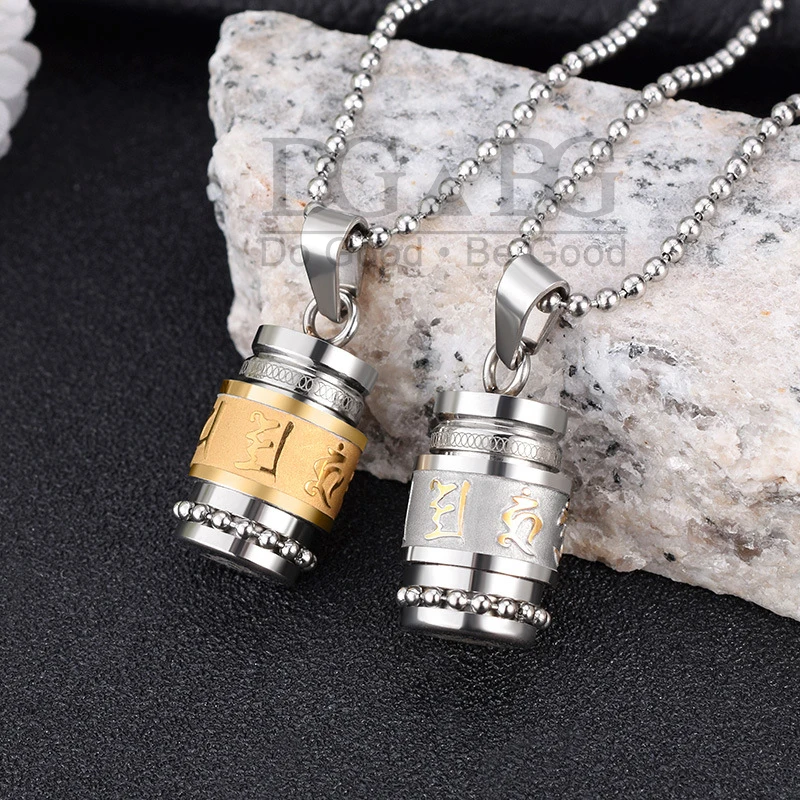 Urns Ashes Pendant Caskets Memorial Souvenirs Necklace Buddhism Six Words Rotatable Om Mane Padme Hum Gift for Funeral Caskets