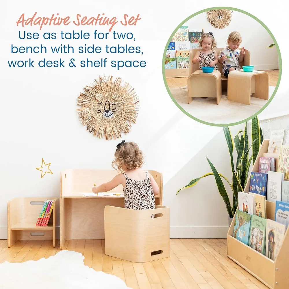 Bentwood Multifunctionele Tafel-En Stoelset, Kindermeubels, Natuurlijk, 3-delig